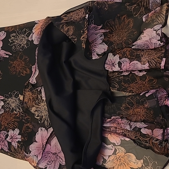 EUC 1990s VTG  Scarlett Black with Pink Floral Print Slip Dress with Flowing Hem - Picture 8 of 16